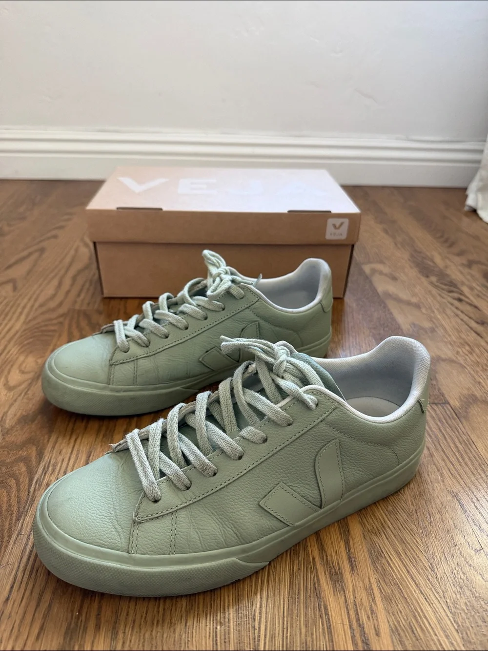 Veja Mint Green Leather Sneakers